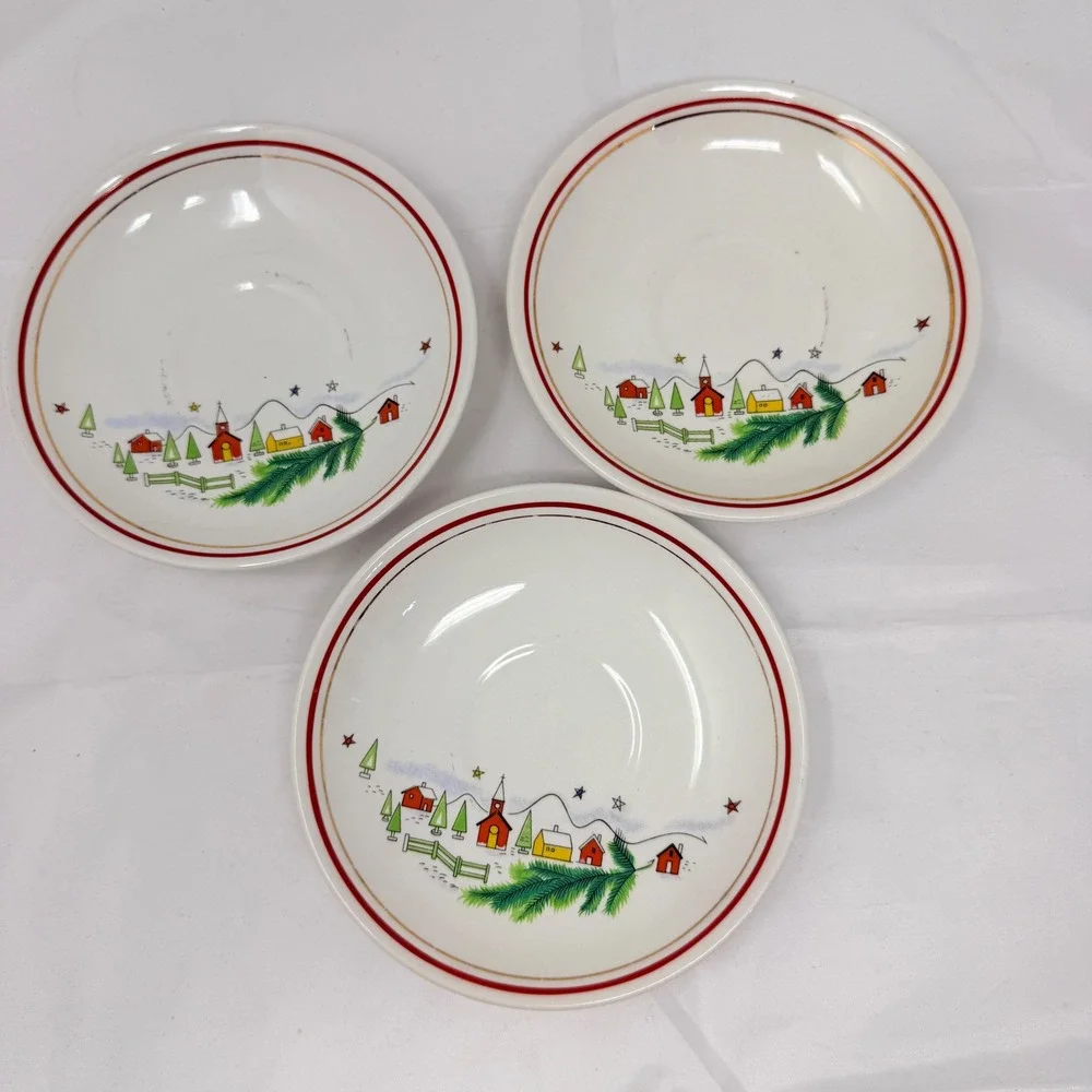 Salem China Christmas Eve Saucers Set of 3 Viktor Schreckengost Winter Village